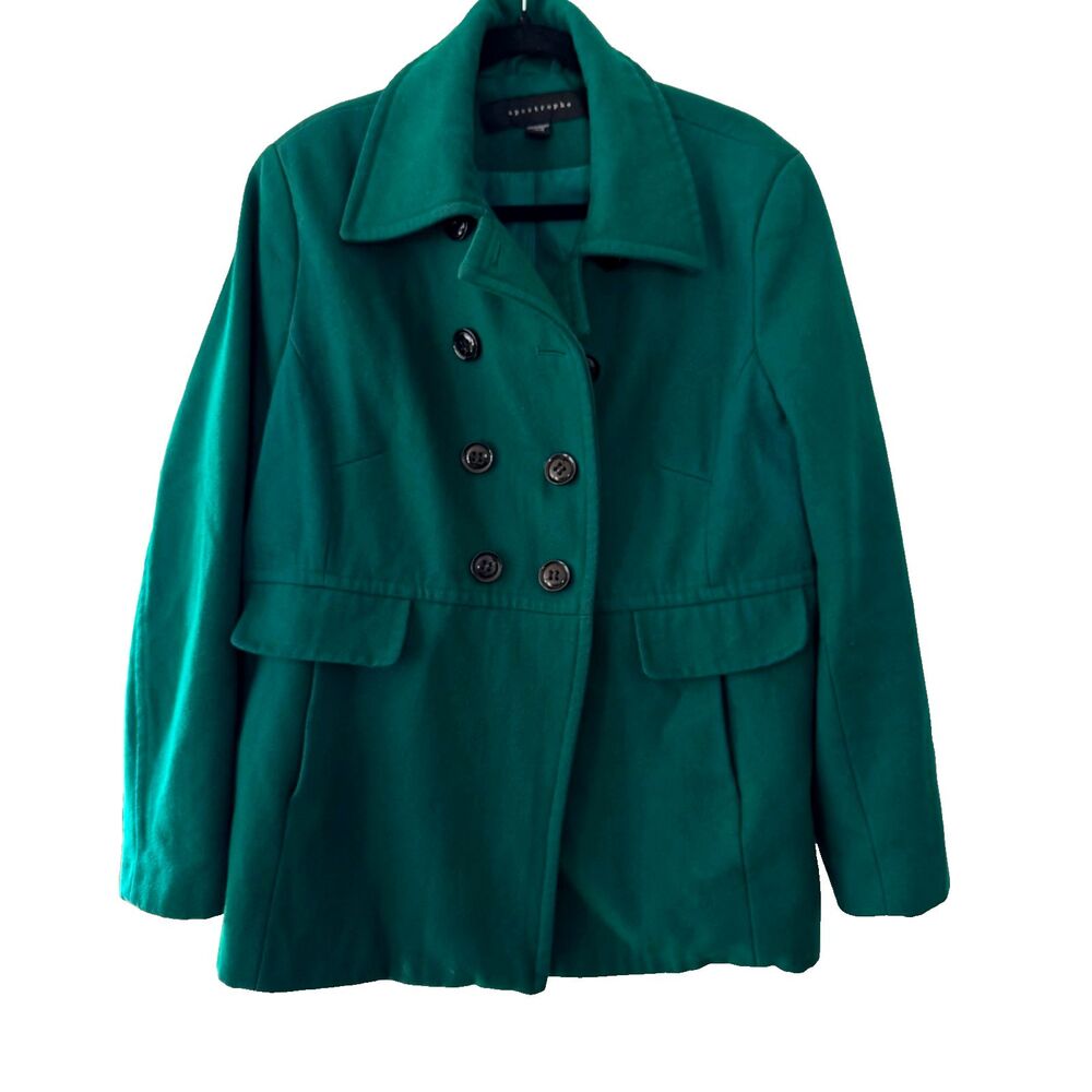Emerald Green Apostrophe Wool Peacoat, Academic Preppy Plus Size Coat 16-18W - Picture 4 of 12